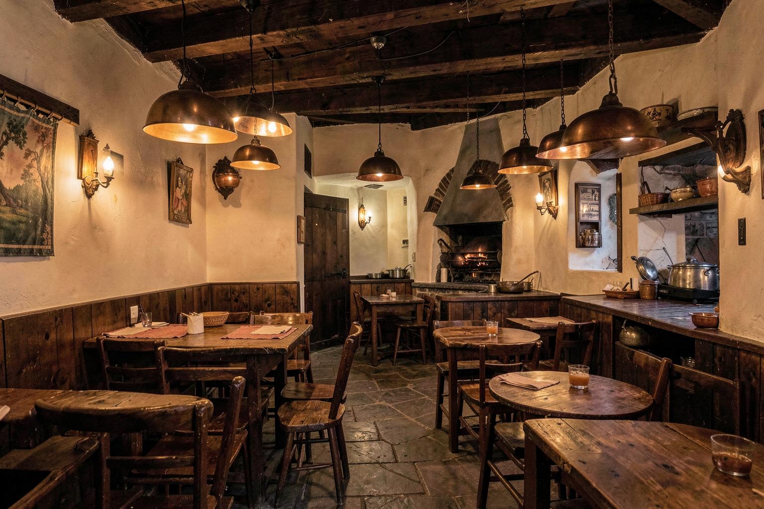 Εσωτερικός χώρος με ξύλινα τραπέζια